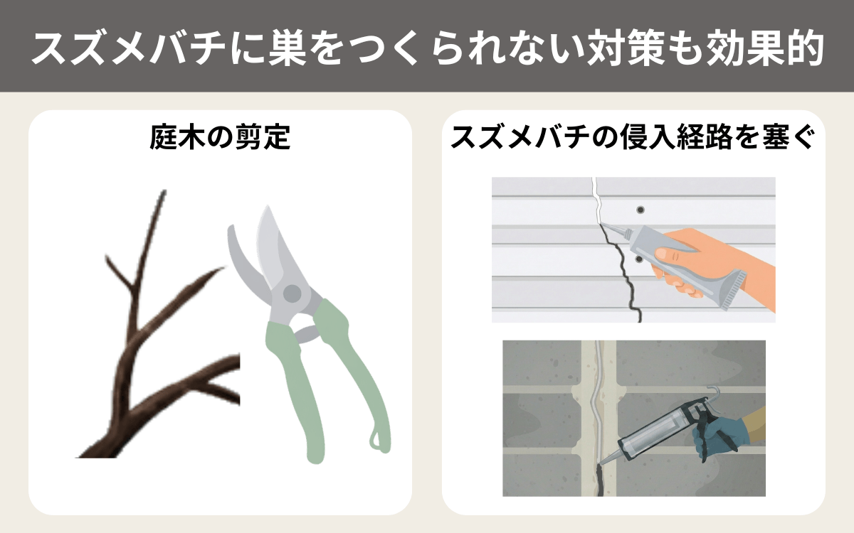 スズメバチに巣をつくられない対策も効果的