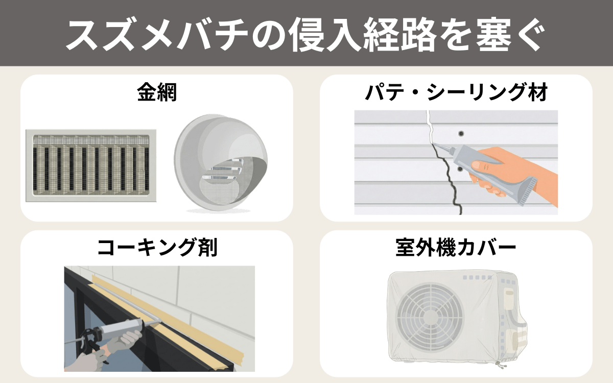 スズメバチの侵入経路を塞ぐ