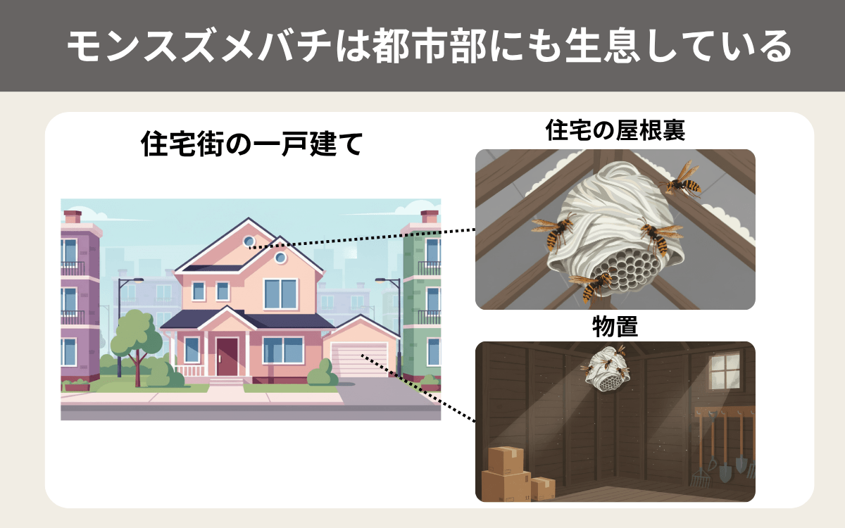 モンスズメバチは都市部にも生息している