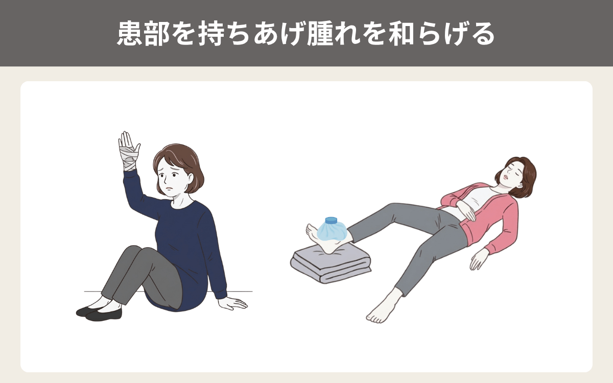患部を持ちあげ腫れを和らげる 2