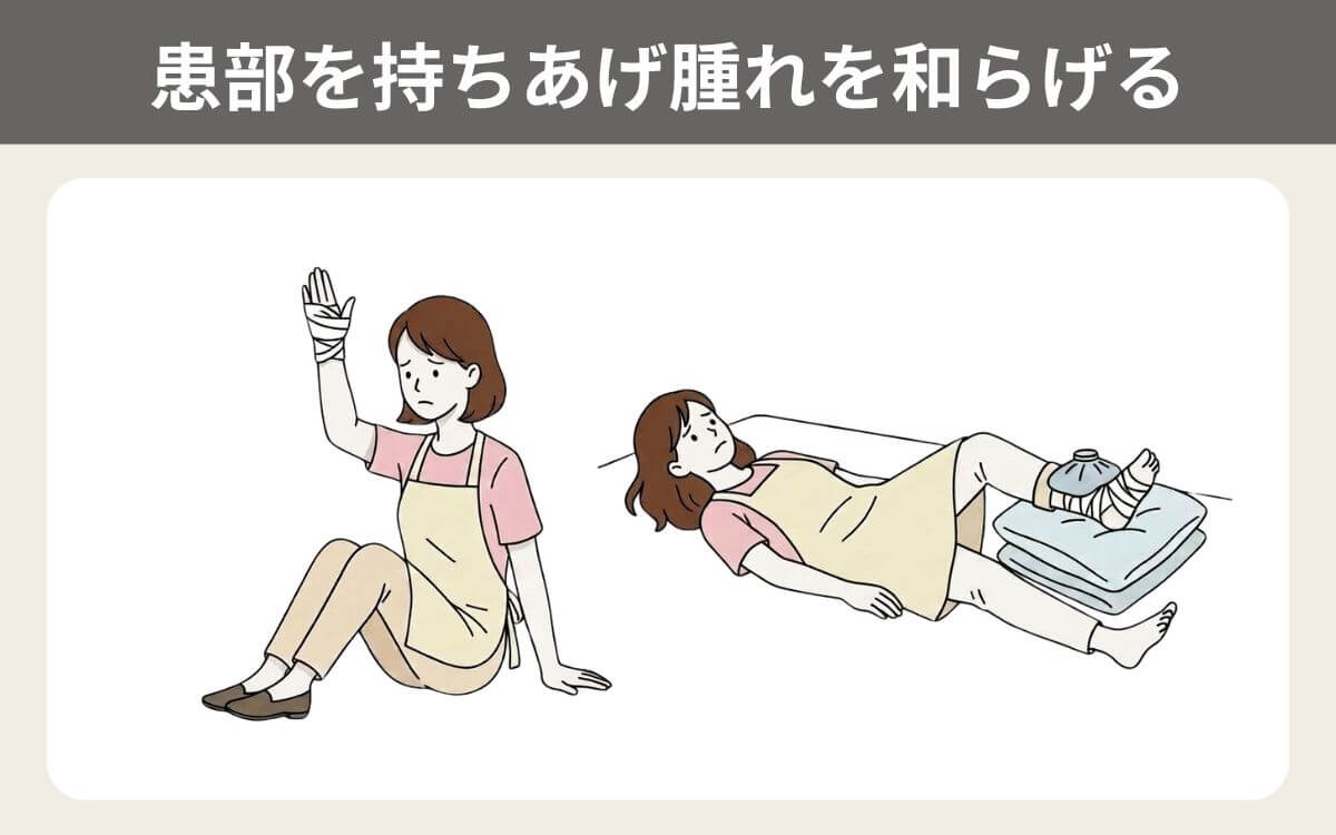 患部を持ちあげ腫れを和らげる