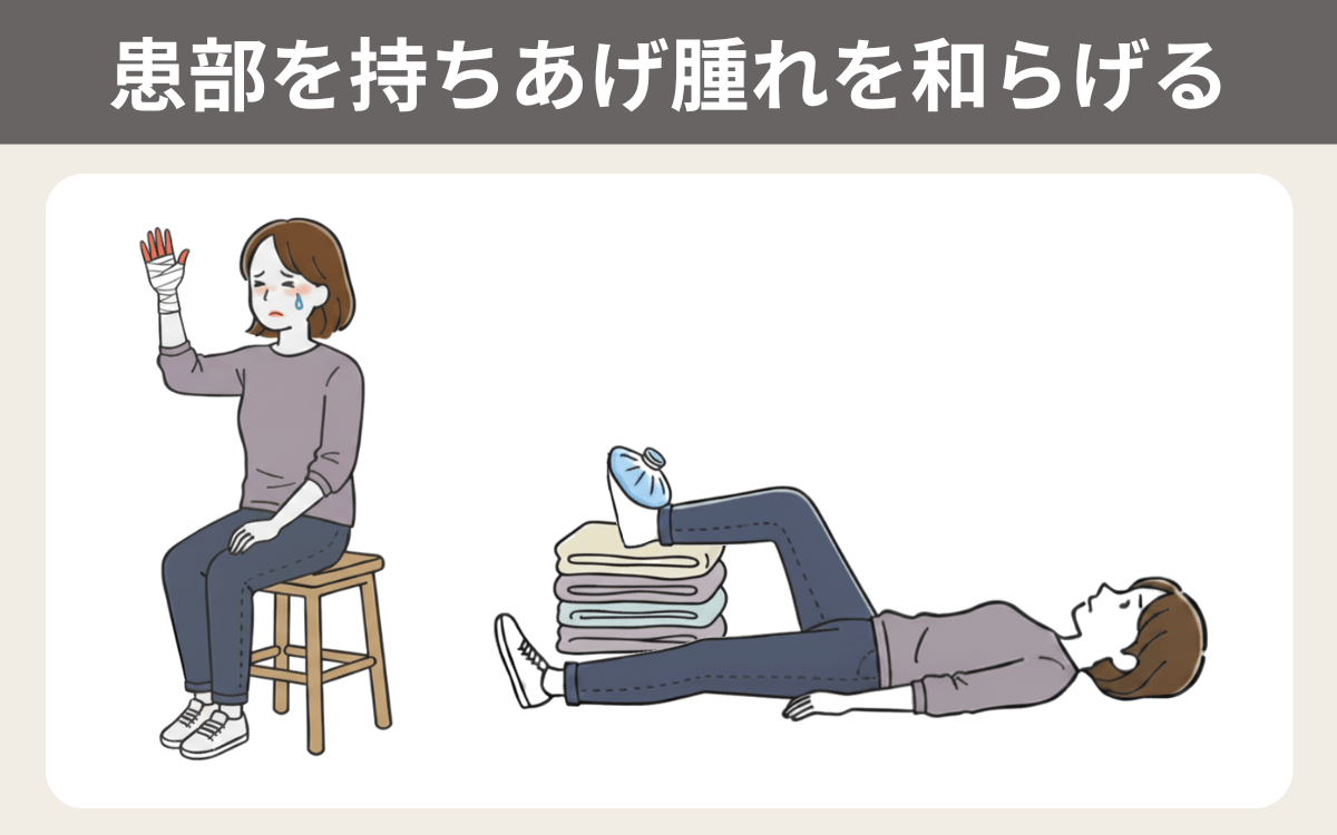 患部を持ちあげ腫れを和らげる