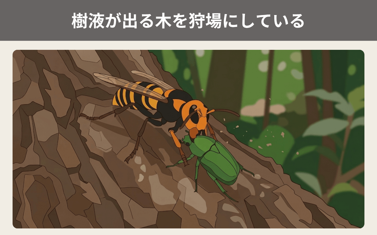 樹液が出る木を狩場にしている