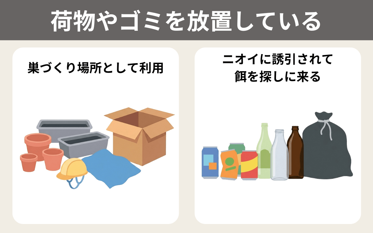 荷物やゴミを放置している