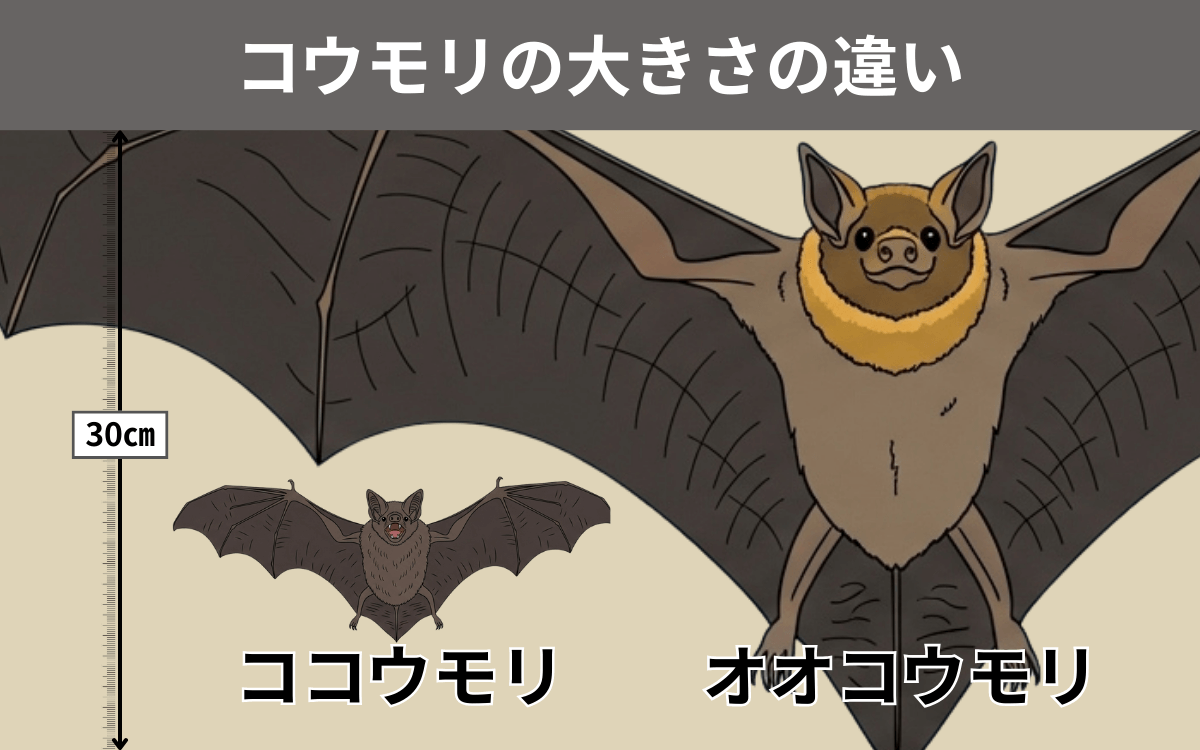 ココウモリとオオコウモリ大きさの違い