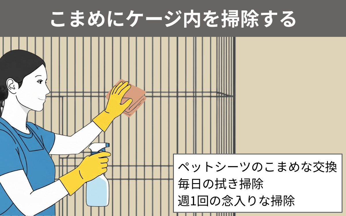 こまめにケージ内を掃除する