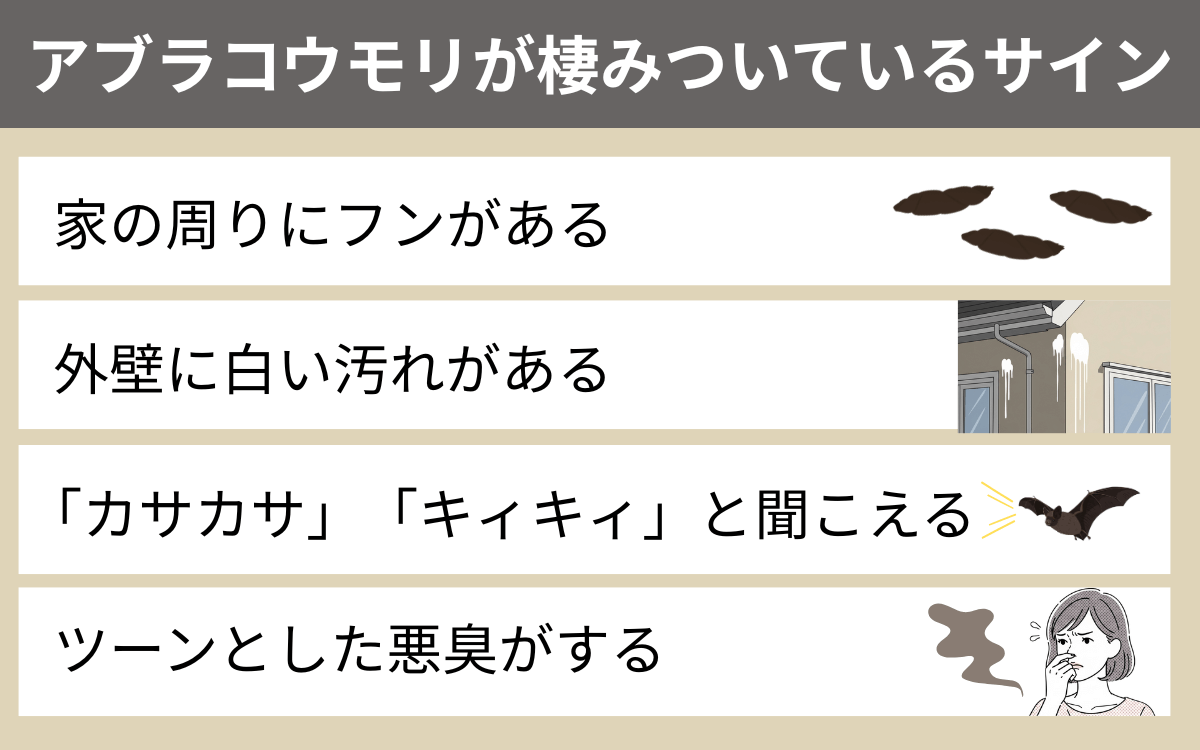 アブラコウモリが棲みついているサイン