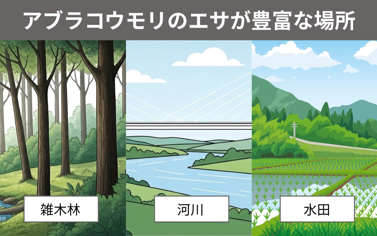 アブラコウモリのエサが豊富な場所