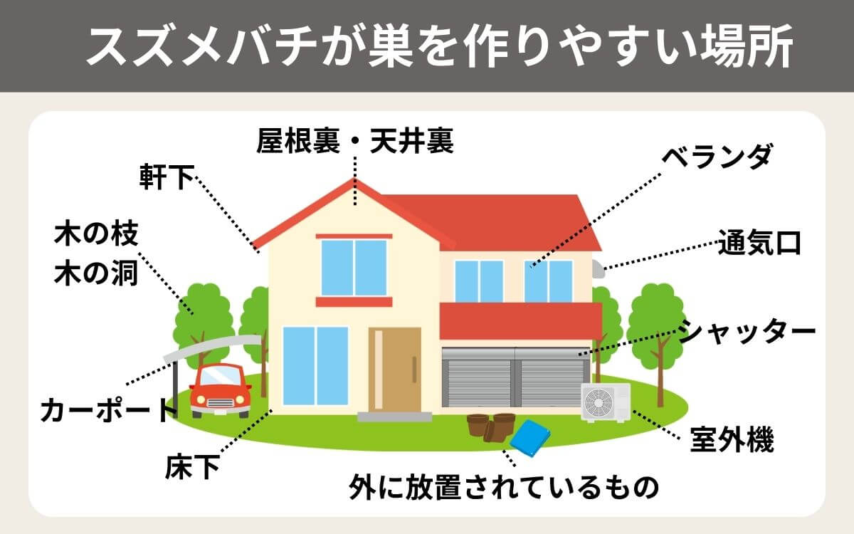 スズメバチが巣を作りやすい場所