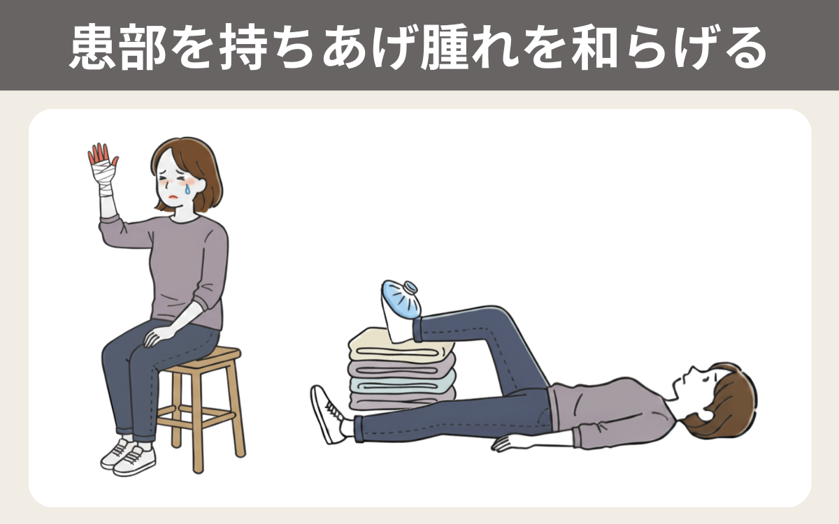 患部を持ちあげ腫れを和らげる