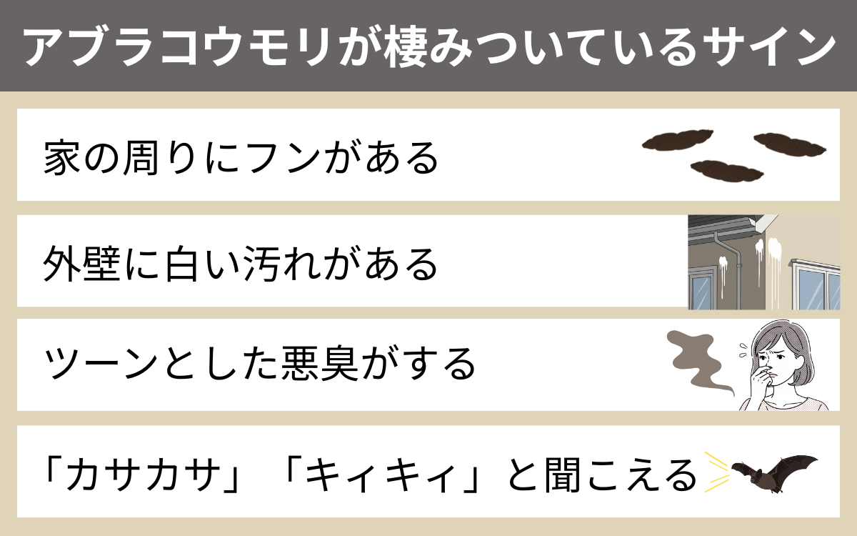 アブラコウモリが棲みついているサイン