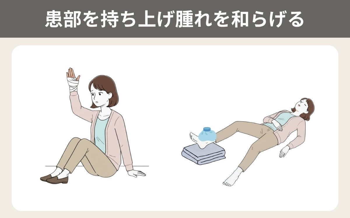 患部を持ち上げ腫れを和らげる