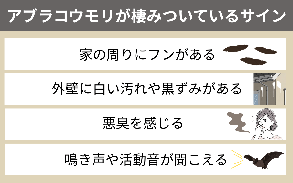 アブラコウモリが棲みついているサイン 1