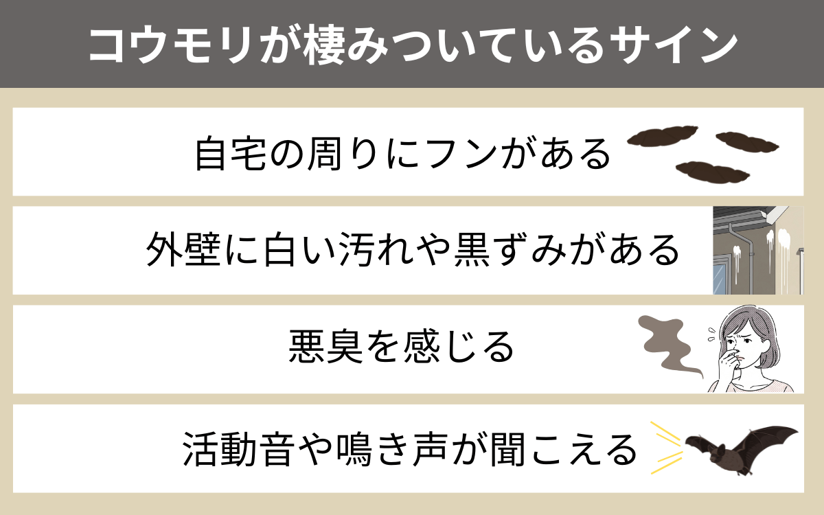 コウモリが棲みついているサイン
