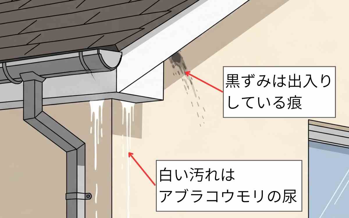 外壁に白い汚れや黒ずみがある