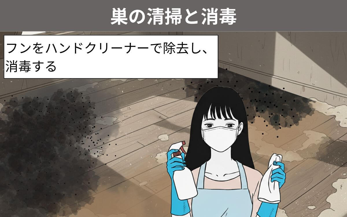 巣の清掃と消毒