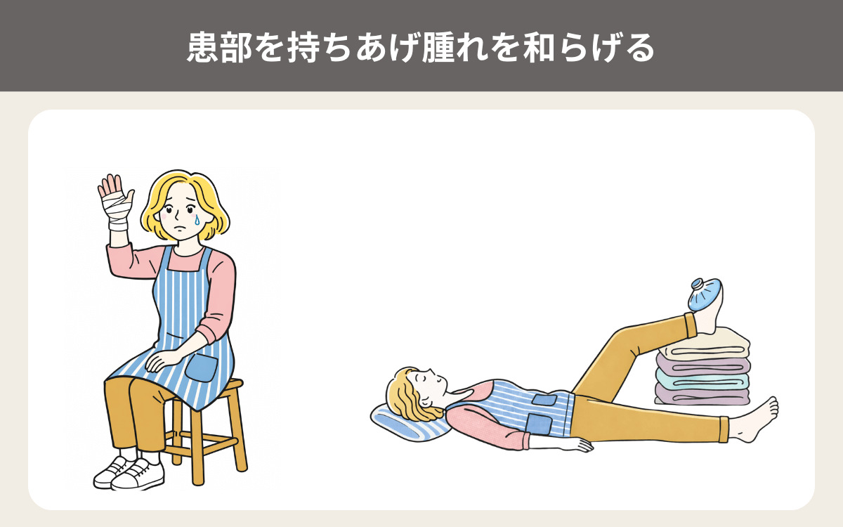 患部を持ちあげ腫れを和らげる