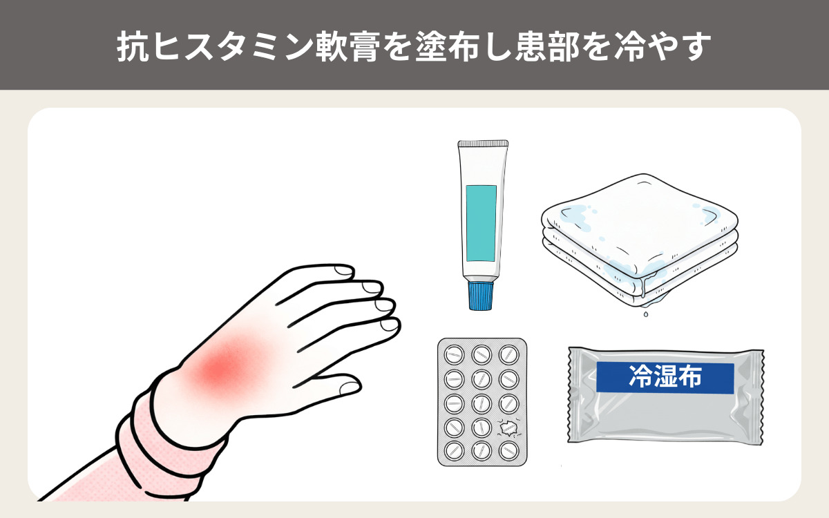 抗ヒスタミン軟膏を塗布し患部を冷やす
