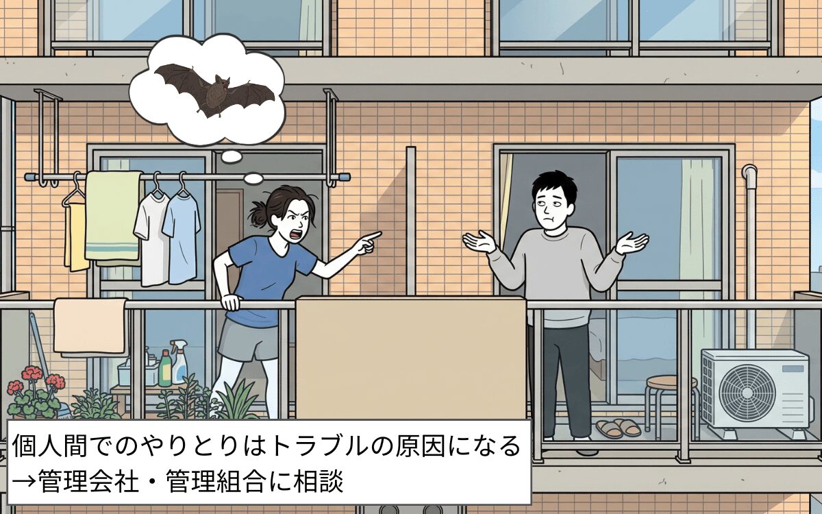 お隣さんのベランダにコウモリがいる場合どうする？