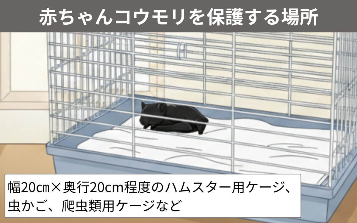 ケージの中にいるコウモリの赤ちゃん