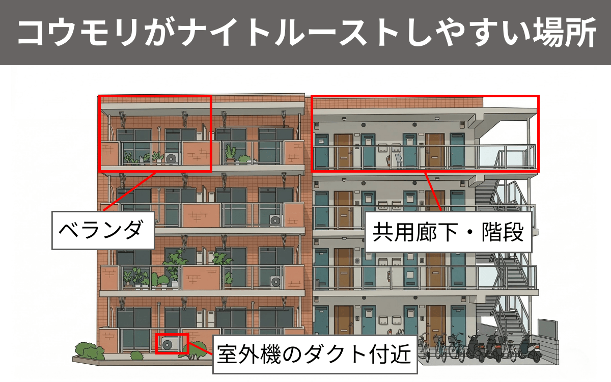 コウモリがナイトルーストしやすい場所