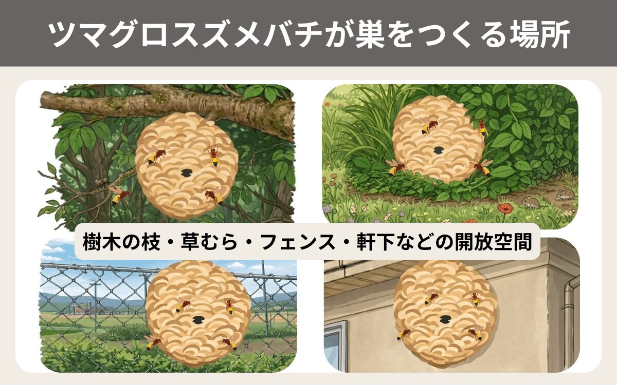 ツマグロスズメバチが巣をつくる場所