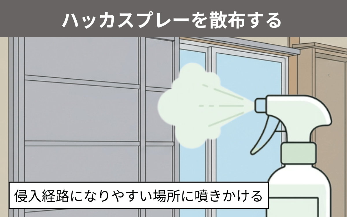 ハッカスプレーを散布する