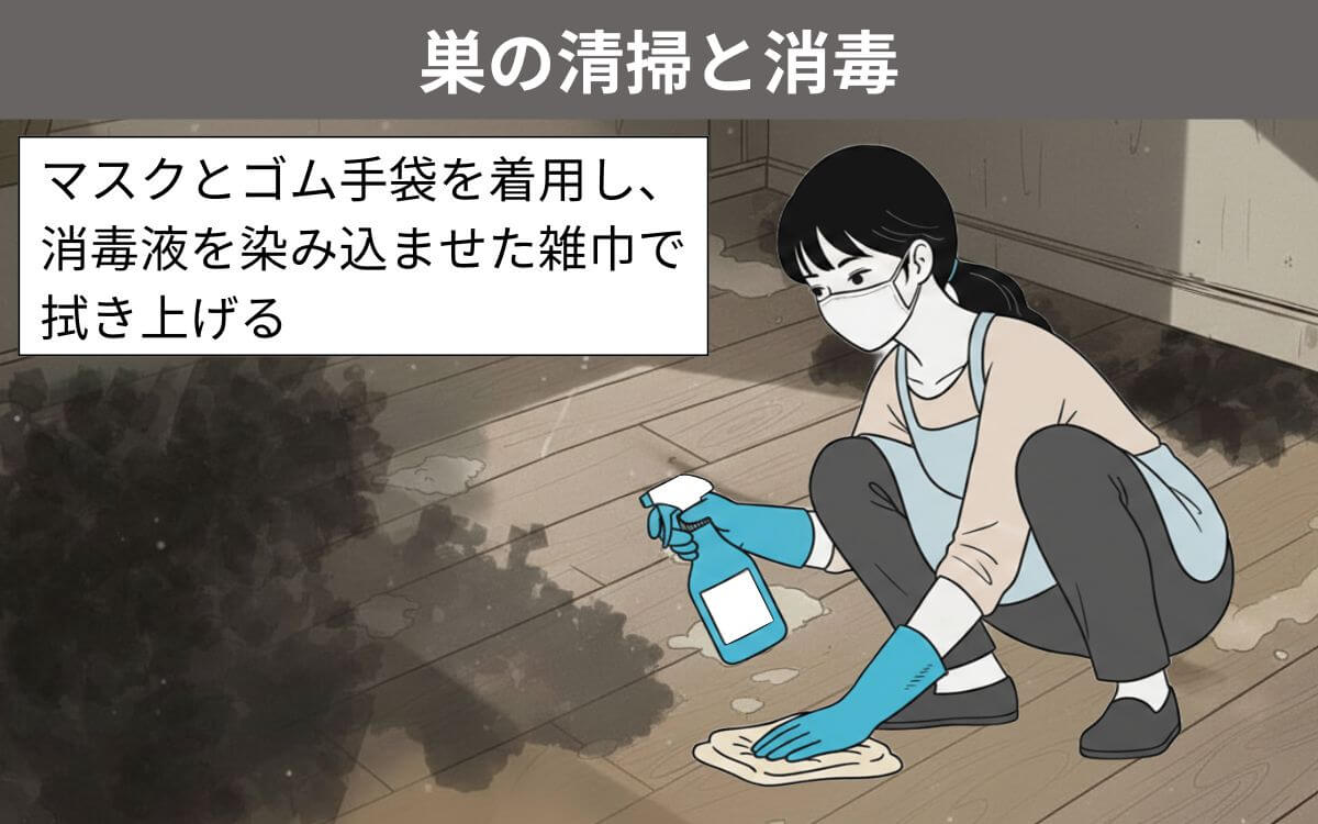 巣の清掃と消毒