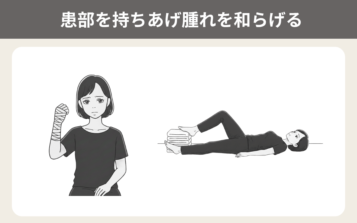 患部を持ちあげ腫れを和らげる 1