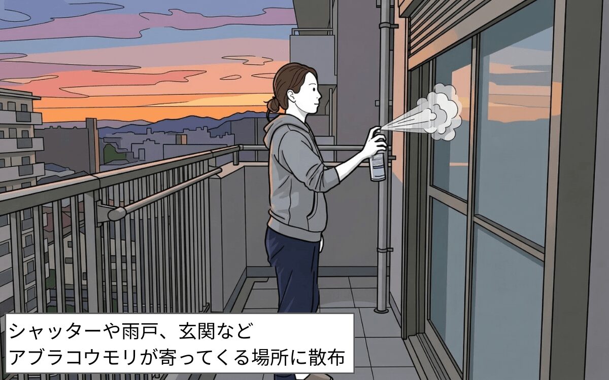 ハッカスプレーを散布