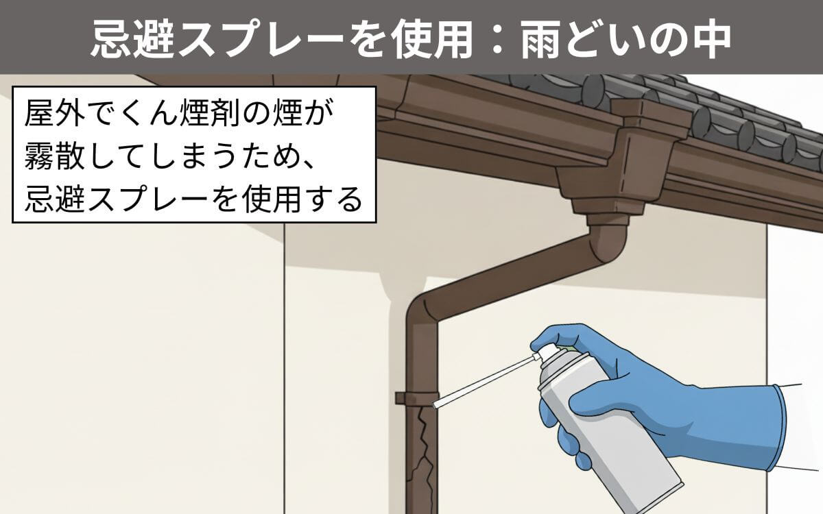 忌避スプレーが適している場所：雨樋の中