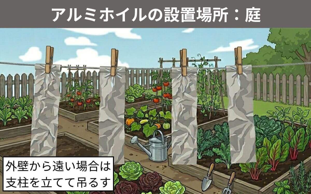 アルミホイルの設置場 庭