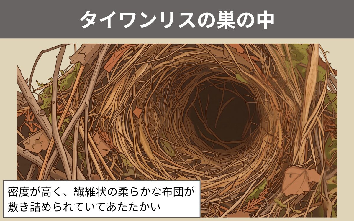 タイワンリスの巣の中