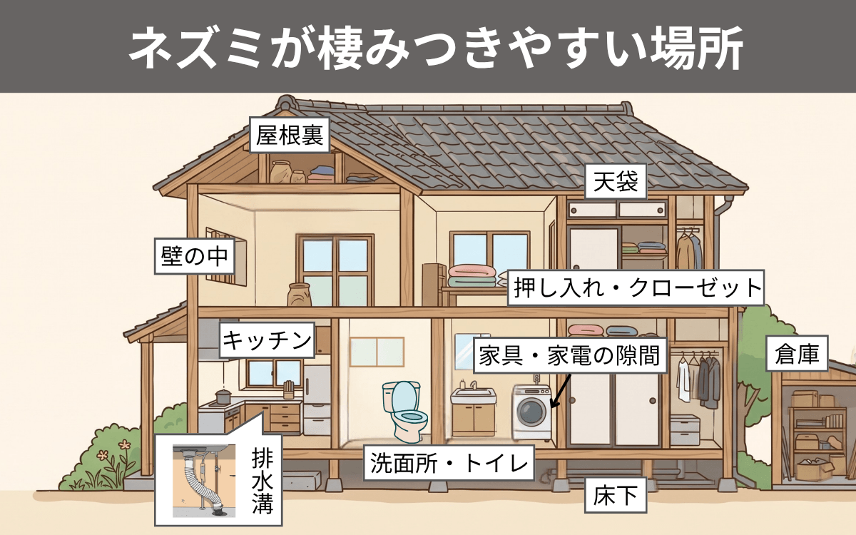ネズミが棲みつきやすい場所