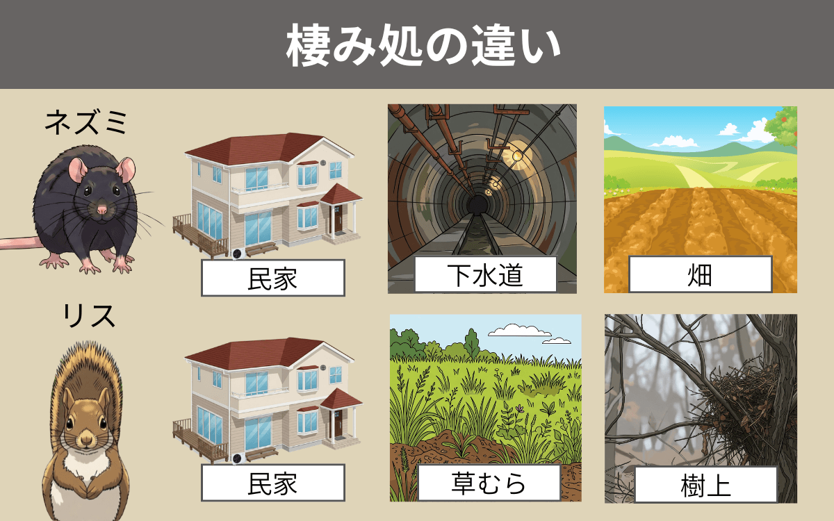 ネズミとリスの棲み処の違い