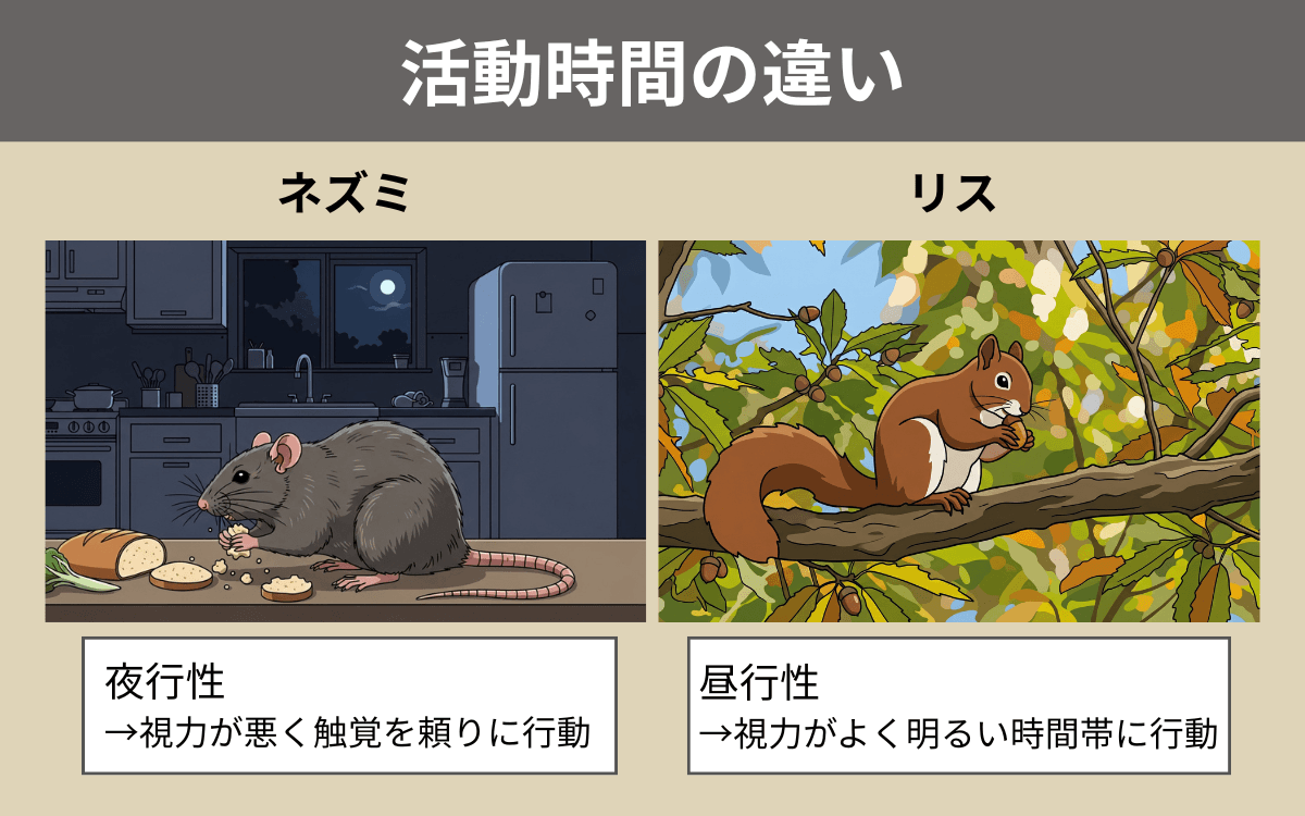 ネズミとリスの活動時間の違い