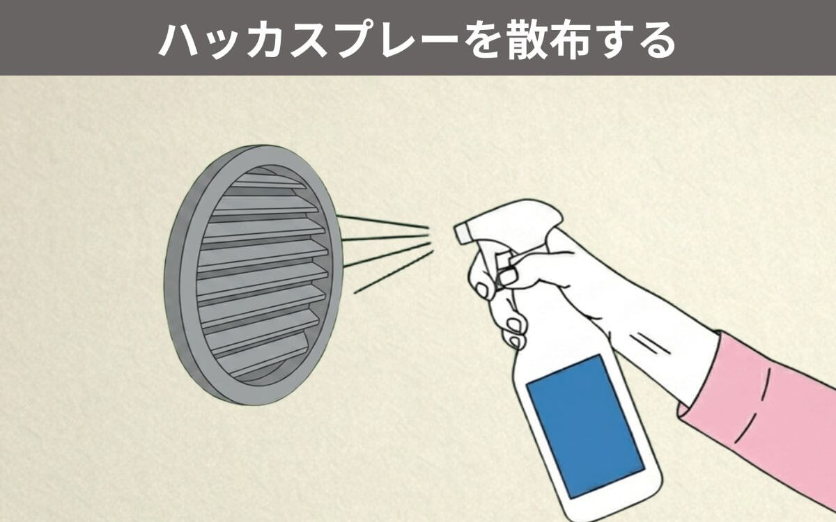 ハッカスプレーを散布する