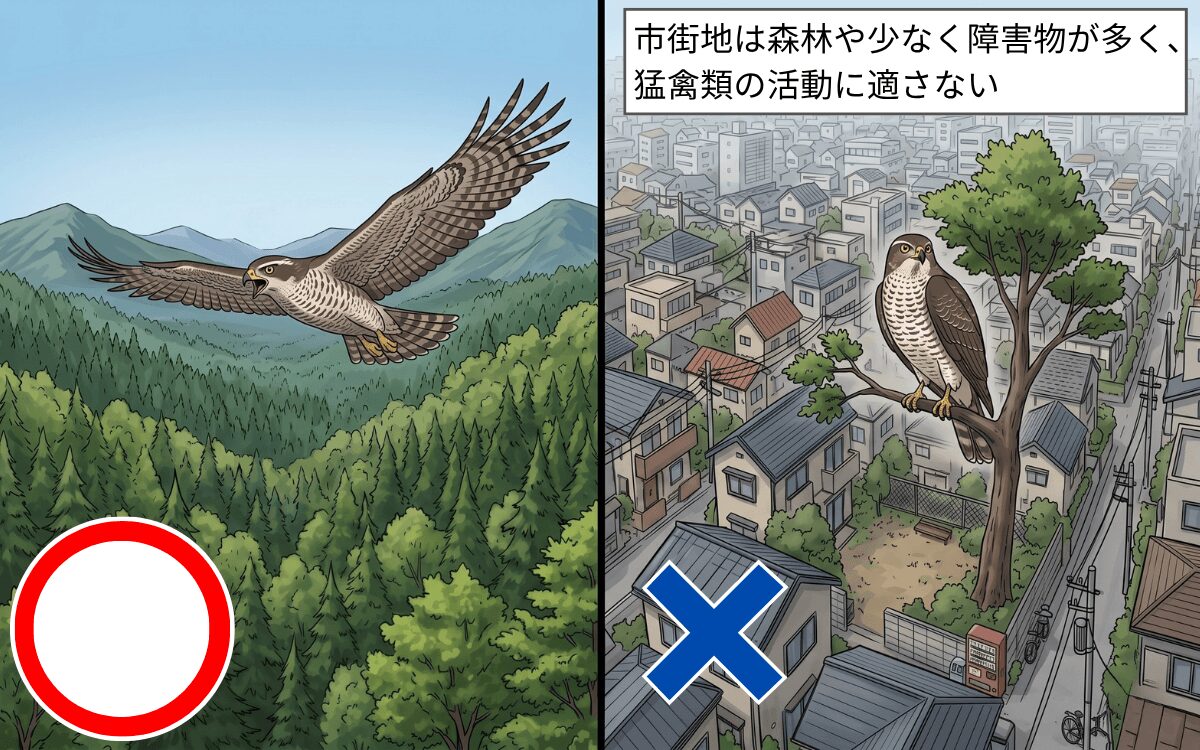 日本の市街地は猛禽類に不向き