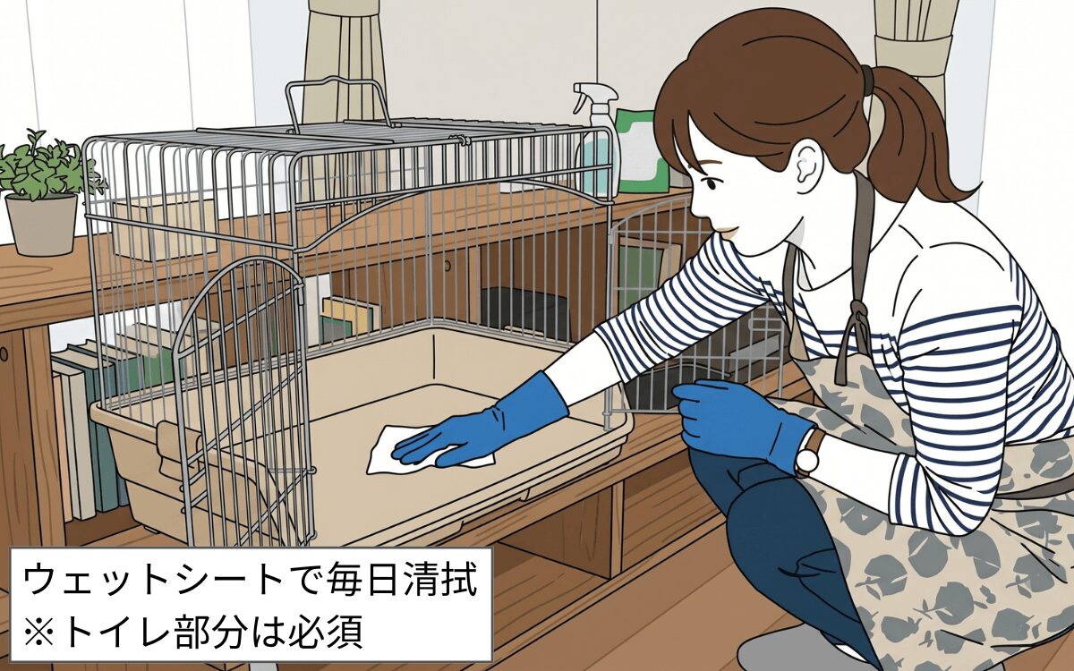 毎日ケージを掃除する