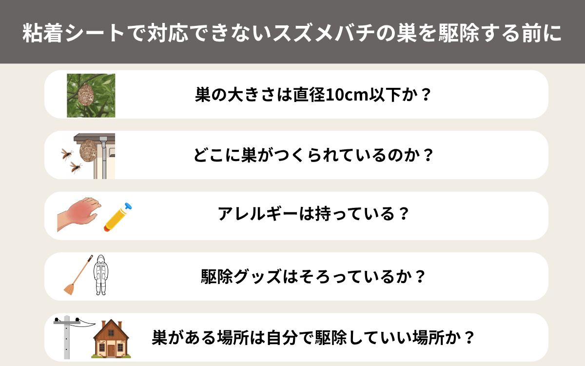 粘着シートで対応できないスズメバチの巣を駆除する前に