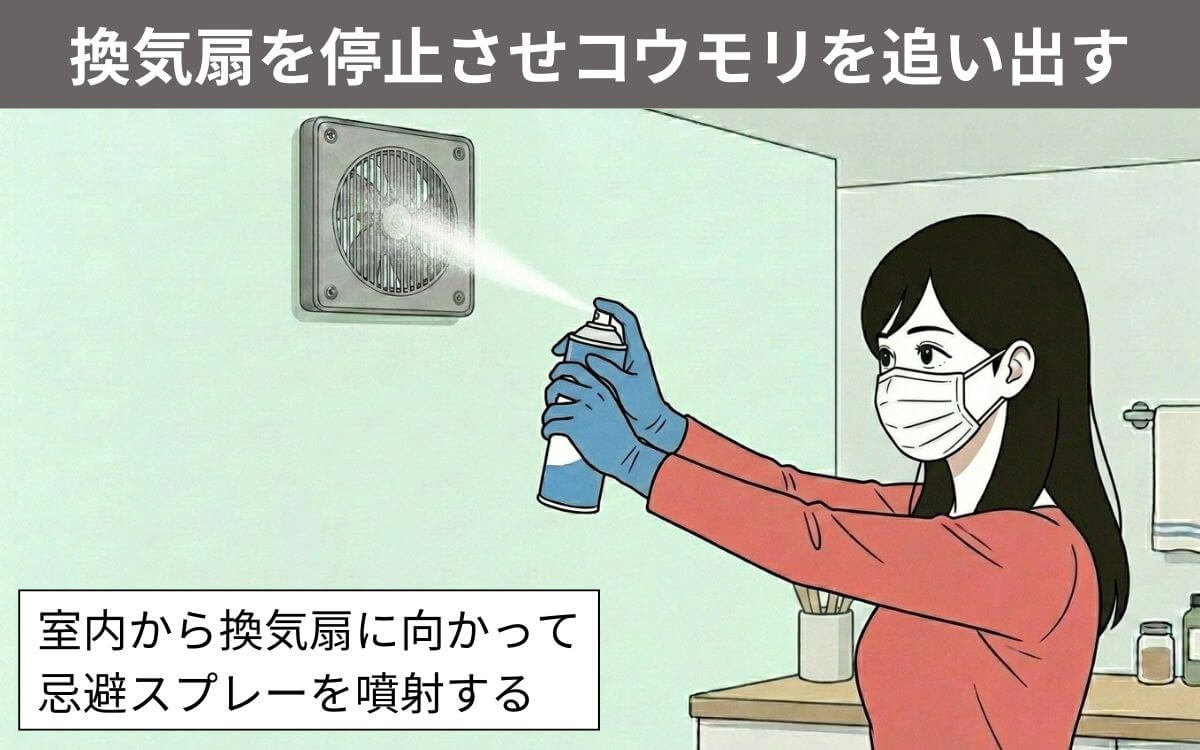駆除手順②換気扇を停止させコウモリを追い出す