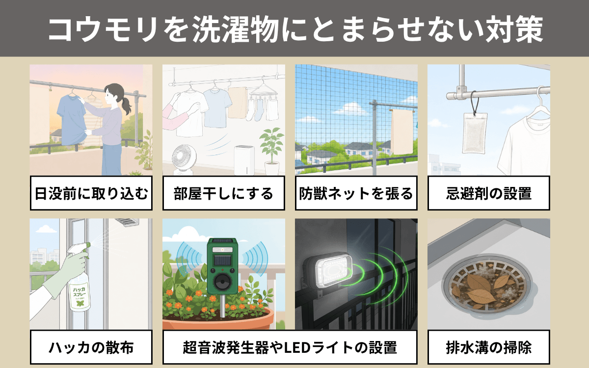 コウモリを洗濯物にとまらせない対策