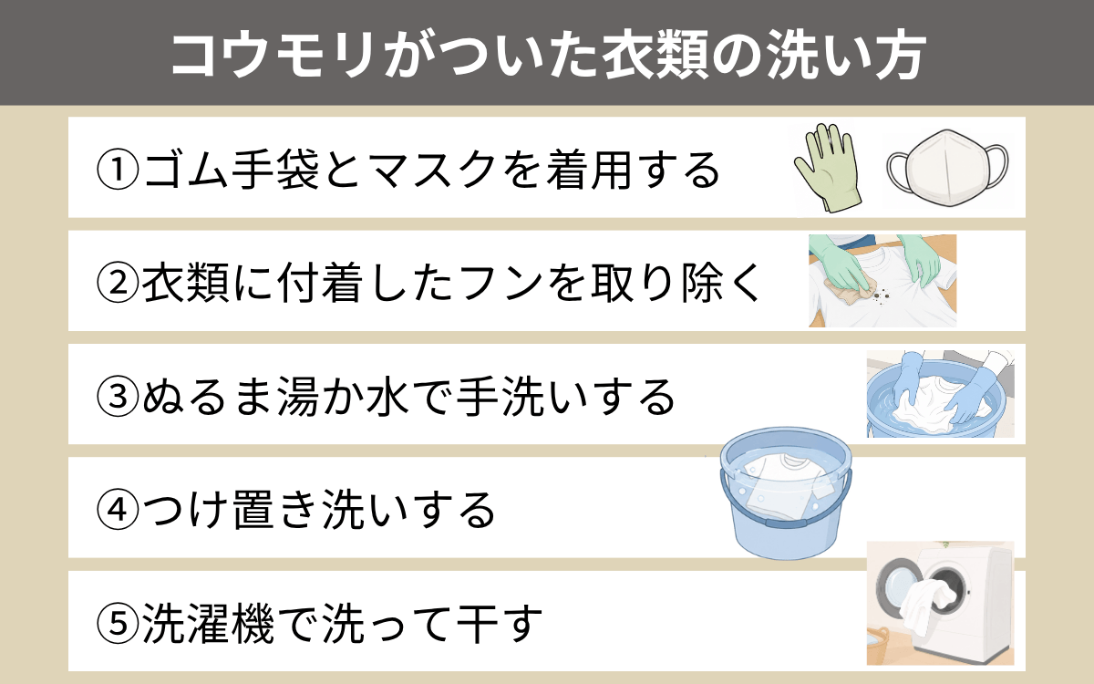 コウモリがついた衣類の洗い方