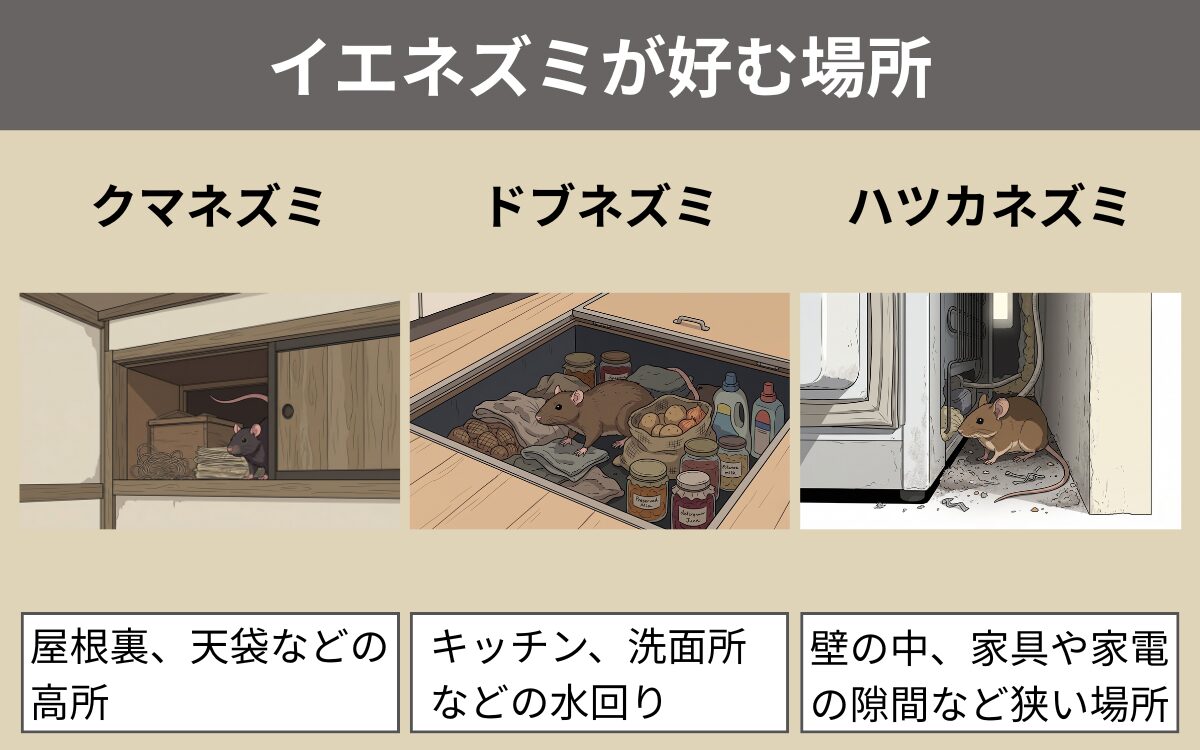 イエネズミが好む場所