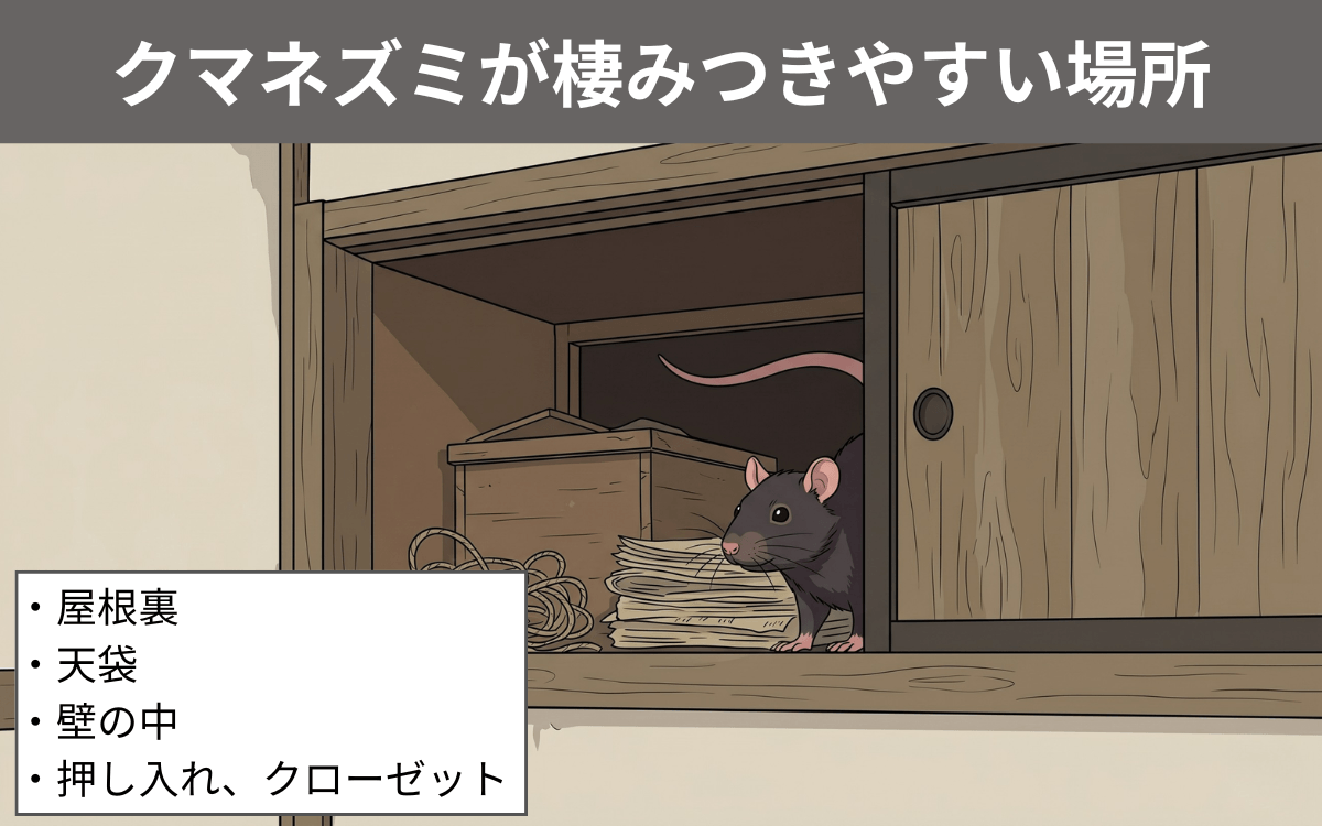 クマネズミが棲みつきやすい場所