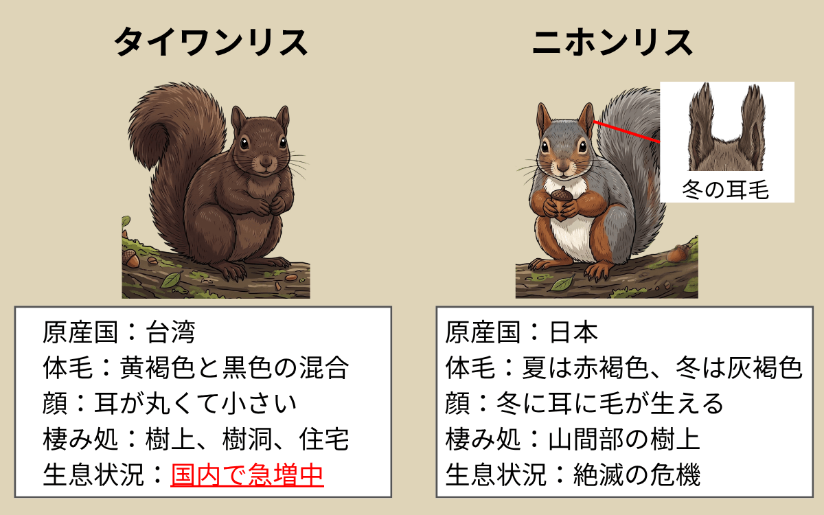 タイワンリスとニホンリスの違い