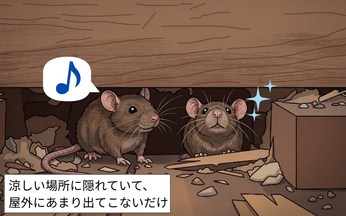 夏のネズミは涼しい場所に隠れている