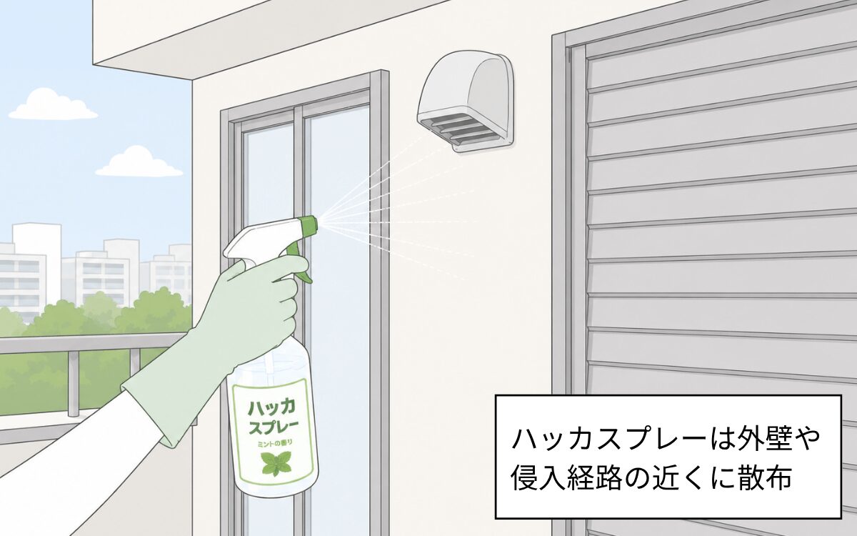 ハッカスプレーの散布