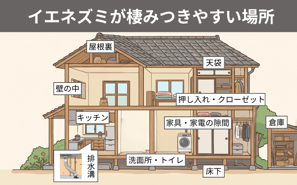 イエネズミが棲みつきやすい場所