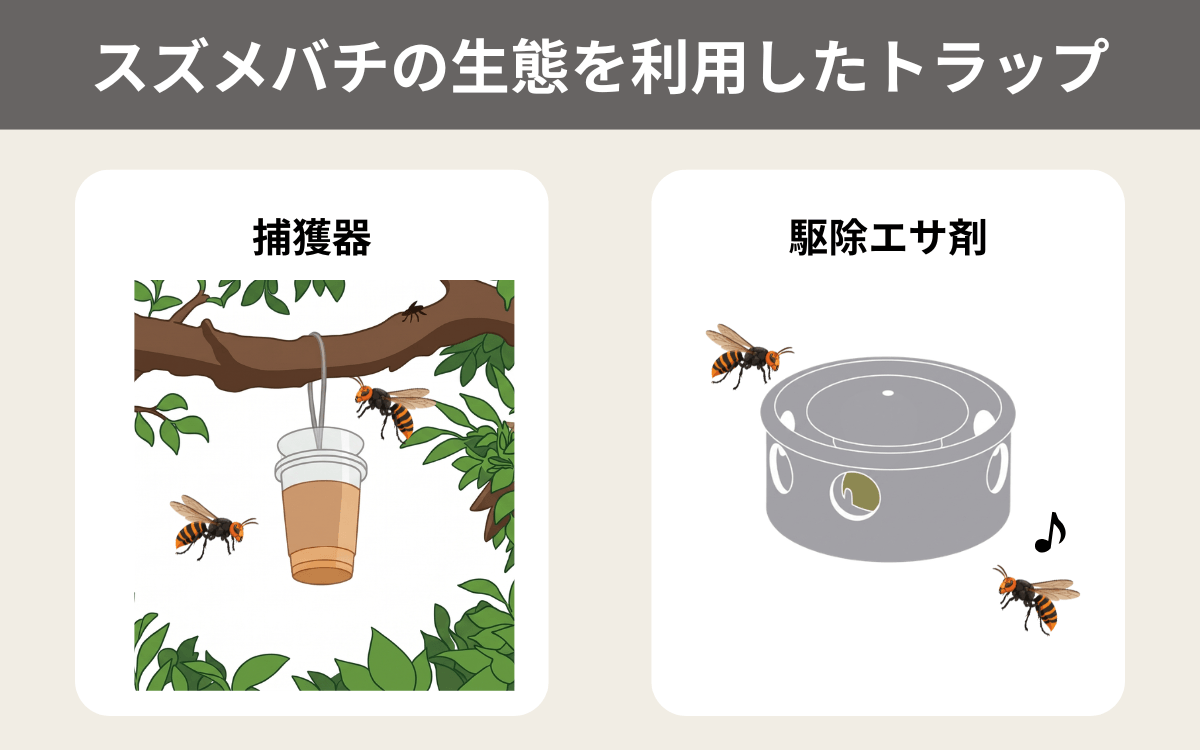 スズメバチが餌に集まる生態を利用したトラップ